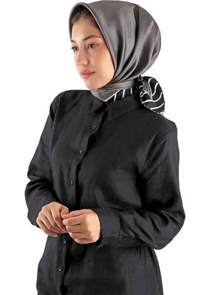 Antrasit Çizgi Desen Twill Ipek Eşarp fiyatları