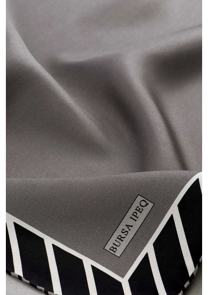 Antrasit Çizgi Desen Twill Ipek Eşarp modelleri