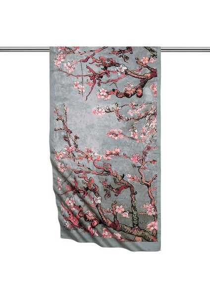 Gri Badem Çiçeği Ipeksi Fular