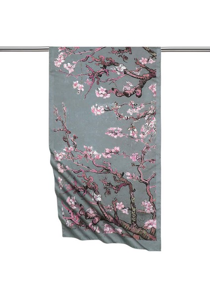 Gri Badem Çiçeği Ipeksi Fular