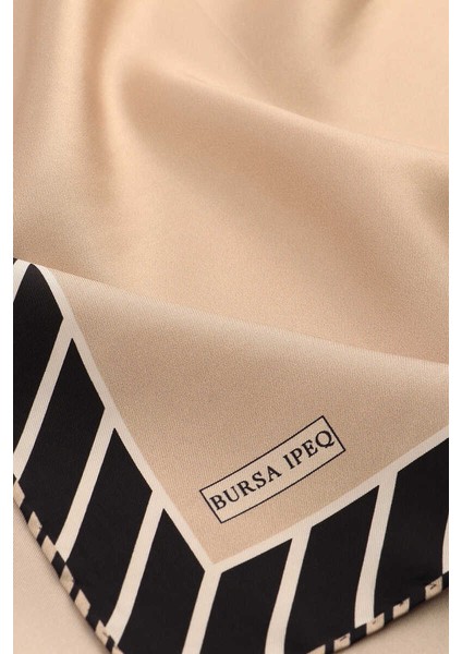 Sütlü Kahve Çizgi Desen Twill Ipek Eşarp modelleri