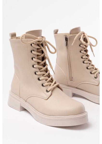 02-356 Bej Galata Düz Topuklu Bağcıklı Fermuarlı Günlük Kadın Bot indirimleri