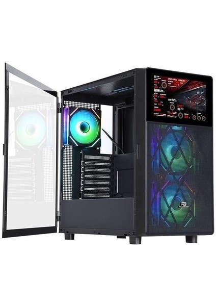 PB-P4367BB 3-Rgb Fanlı LCD Ekranlı Gamıng Mıd-Tower Pc Kasası