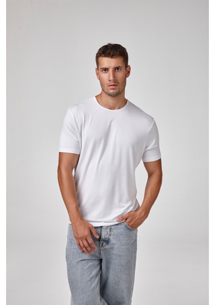Erkek Kısa Kollu Biyeli Sıfır Yaka T-Shirt