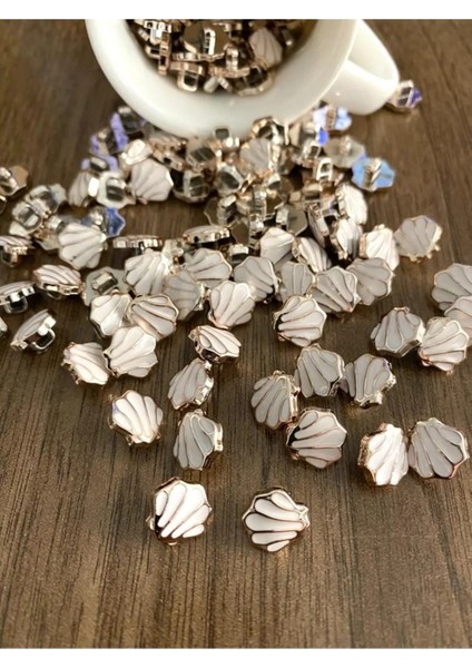 Midye Gold Beyaz 11 mm Metalize Ayaklı Düğme(20 Adet)