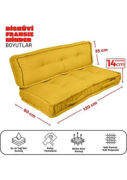 Bisküvi Minder Petek Önü Palet Üstü Minderi Fransız Minder Bank ve Bahçe Minderi 60X120X14 cm Sarı