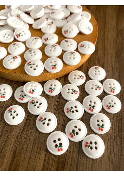 12,5 mm 4 Delikli Kirazlı Polyester Düğme(30 Adet)