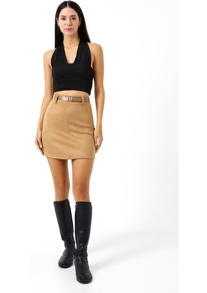 Süet Etek Kısa Kemerli / Belt Suede Skırt Model