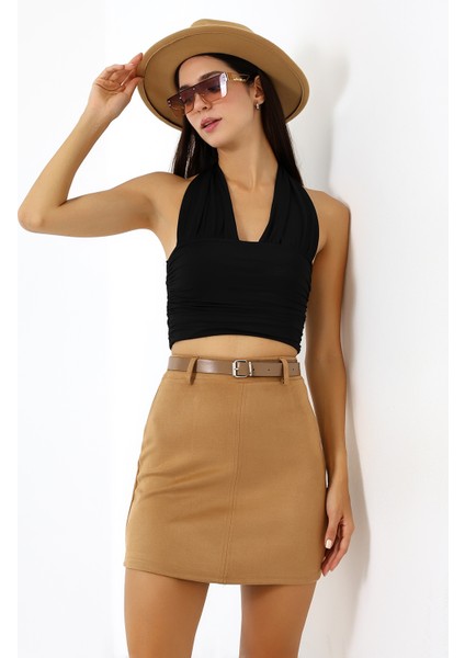 Süet Etek Kısa Kemerli / Belt Suede Skırt Model indirimleri