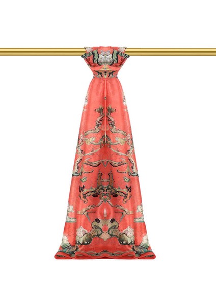 Mercan Badem Çiçeği Desen Vual Ipek Şal