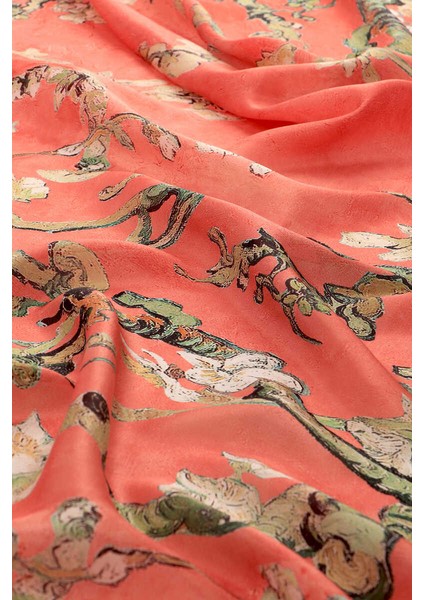 Mercan Badem Çiçeği Desen Vual Ipek Şal fırsatları