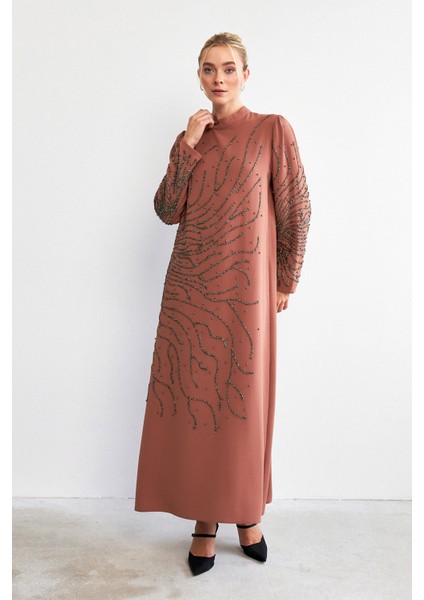 Velina Taş Işlemeli Abiye - Camel