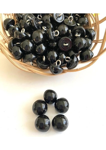 11 mm Siyah Yarım Inci Düğme Metal Ayaklı (12 Adet)