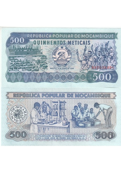 Mozambik 500 Metıcaıs 1989, P#131C, Çil, Eski Yabancı Kağıt Para