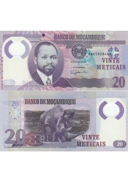 Mozambik 20 Metıcaıs 2017 Polymer, P#149B, Çil, Eski Yabancı Kağıt Para