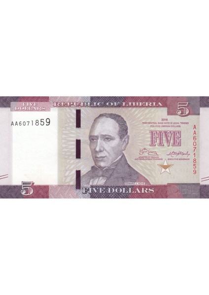 Liberia 5 Dolar 2016, P#31A, Çil, Eski Yabancı Kağıt Para fiyatları