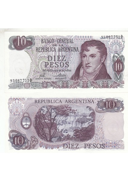 Arjantin 10 Peso 1973, P#295(4), Çil, Eski Yabancı Kağıt Para
