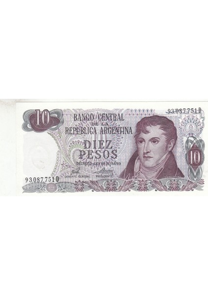 Arjantin 10 Peso 1973, P#295(4), Çil, Eski Yabancı Kağıt Para
