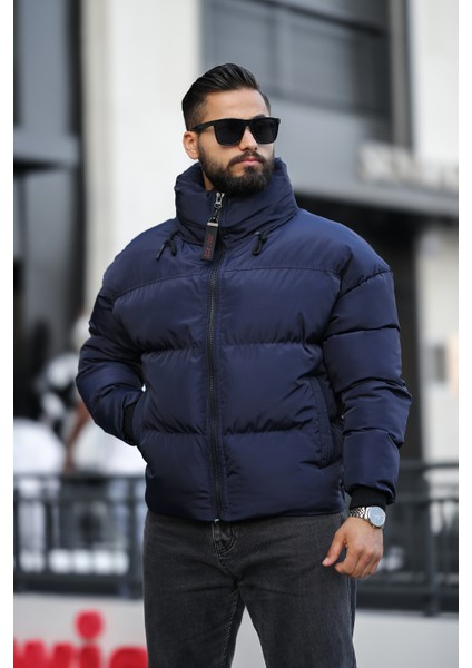 Gizlenebilir Kapüşonlu Erkek Şişme Nubuk Deri Mont modelleri