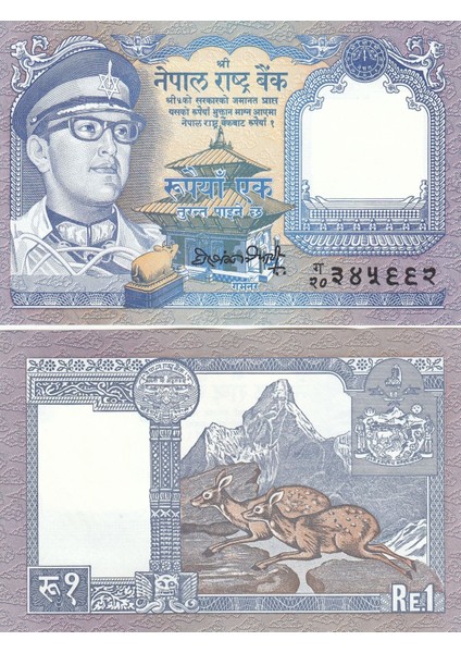 Nepal 1 Rupi 1974, P#22(5), Çil, Eski Yabancı Kağıt Para