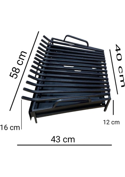 Sandıktan Al Demir Izgara , Çekmeceli Şömine Izgarası , 58 Cm. x 43 Cm. x 40 cm 13 Lü Izgara, Kızaklı