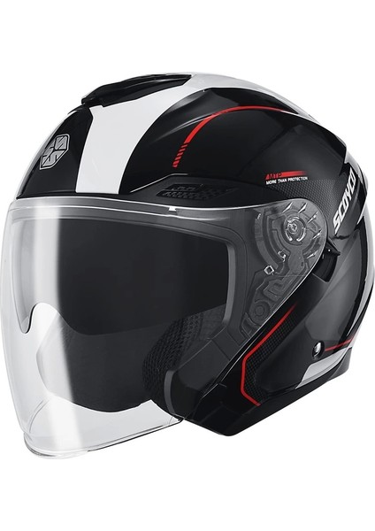 OF-669 Shuttle Siyah-Beyaz Yarım Kask (Güneş Vizörlü)