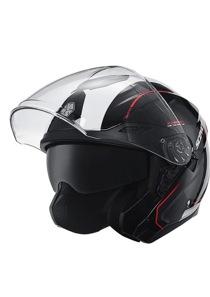 OF-669 Shuttle Siyah-Beyaz Yarım Kask (Güneş Vizörlü) modelleri