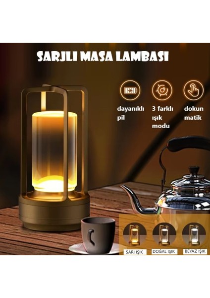 1 Adet Silver Sarjlı Masa Lambası Alüminyum Kristal Taşınabilir Dekoratif LED Atmosfer Masa Lambası 3 Renk ile Dokunmatik Kontrol