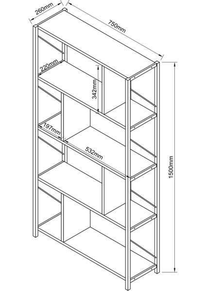 5 Raflı Metal Large Kitaplık Dekoratif Kitaplık Antrasit