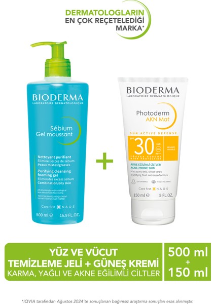 SebiumCiltler Yüz Temizleme Jeli 500ml & Photoderm Akn Mat Güneş Kremi 150ml