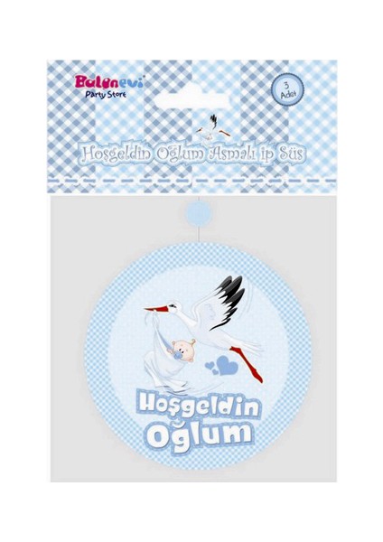 Gu Moda Hoşgeldin Oğlum Yazılı Baby Shower Partisi Asmalı Ip Süs 3 Adet