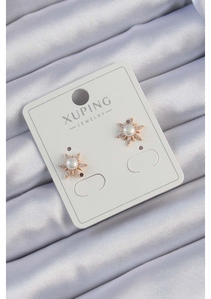 Xuping Rose Renk Zirkon Taşlı Incili Kutup Yıldızı Küpe