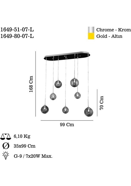 Oscar 7 Lı Krom Sıralı Avıze 7xg9