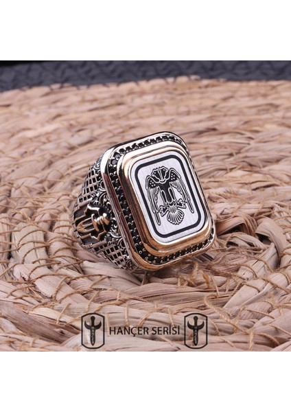 925 Ayar Gümüş Selçuklu Kartalı Desenli Erkek Yüzük