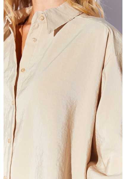 Bej Soft Yumuşak Dokulu Modal Karışımlı Oversize Kadın Gömlek - 9503 fırsatları