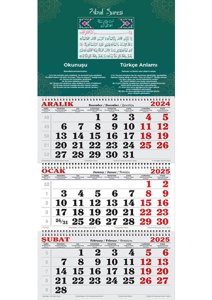 2025 Yılı Gemici Takvimi-Zilzal Suresi