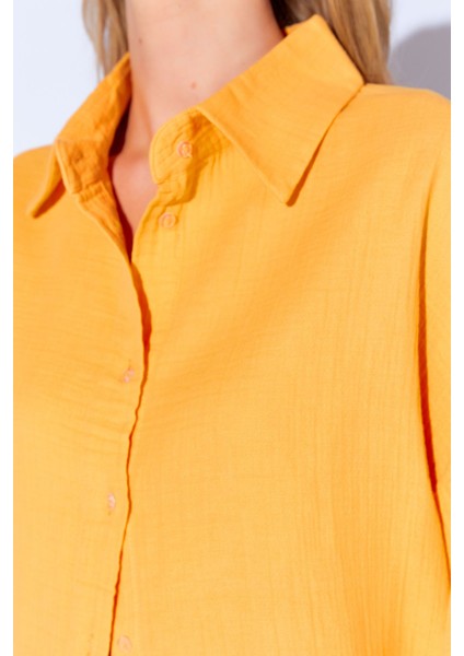 Oranj Kolları Salaş Yıkamalı Müslin Oversize Rahat Kalıp Kadın Basic Gömlek| Mks166881-01-6881 fırsatları