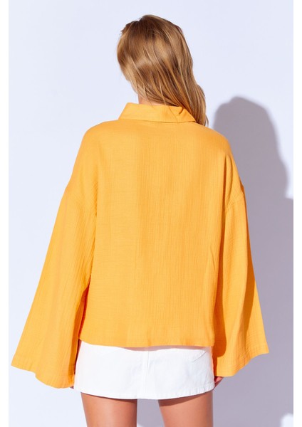 Oranj Kolları Salaş Yıkamalı Müslin Oversize Rahat Kalıp Kadın Basic Gömlek| Mks166881-01-6881 indirimleri