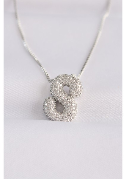 316L Çelik Zincirli Zirkon Taşlı S Harfli Silver Renk Bubble Kolye