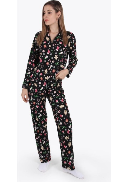 Kadın Uzun Kollu Süet Kışlık Kadife Pijama Takımı