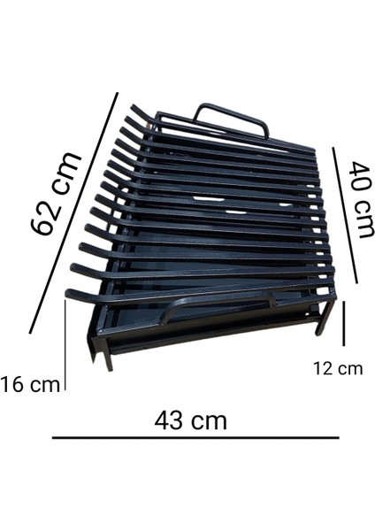Demir Izgara Çekmeceli Şömine Izgarası 62 Cm. x 43 Cm. x 40 cm 14 Lü Izgara Kızaklı