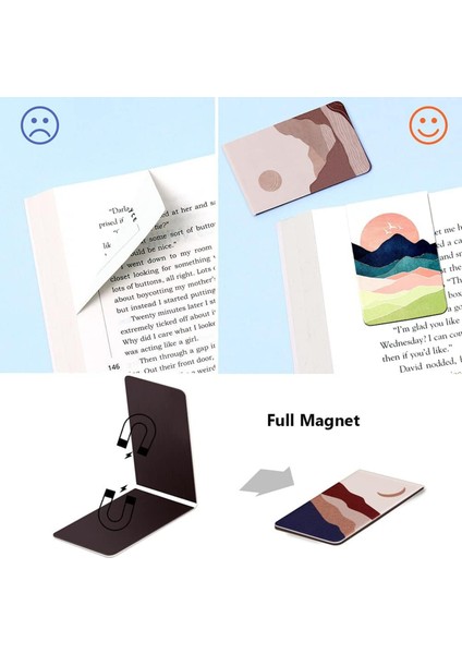 4'lü Paket Manyetik Kitap Ayracı, Öğretmenler, Öğrenciler, Kitap Severler Için Kitap Işaretleyici Klipsi, 2 Taraflı Baskı-Gökyüzü