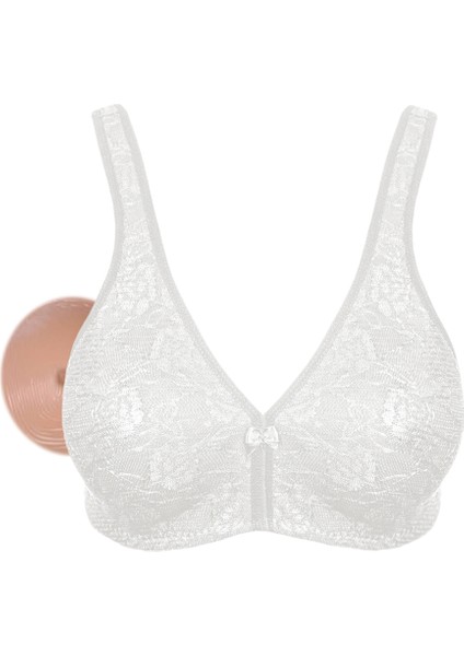 Kadın Beyaz (Dantelli) Penye Pamuk Cepli Protez Sütyen