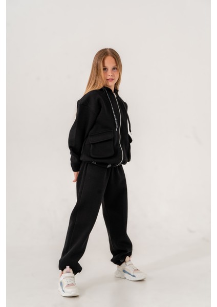 Kız Çocuk Ribanası Yazılı Üç Iplik Fermuarlı Eşofman Takımı fiyatları