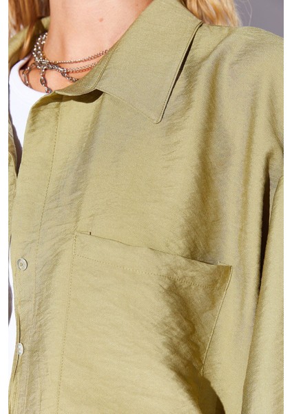 Olive V Yaka Kadın Salaş Gömlek - 6918 fırsatları