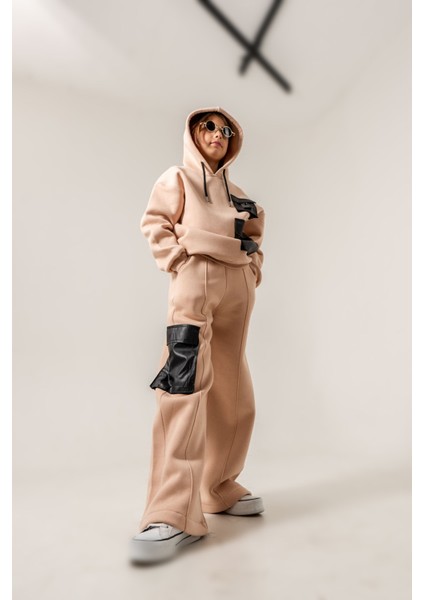 Kız Çocuk Zıt Renk Cepli Kapşonlu Eşofman Takımı fiyatları