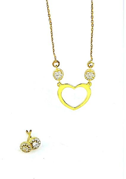 Zirkon Taş Detaylı 925 ayar Gümüş Altın Aşk Seti