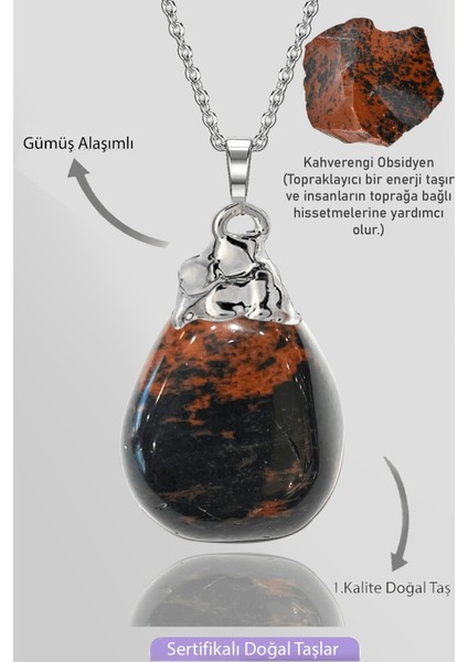 Sertifikalı Tamburlanmış Ham Kahverengi Obsidyen Taşı Kolye