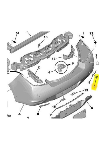 Peugeot 508 Arka Tampon Çeki Kapak (2010-2014) 1.6 VTI, 1.6 HDI, 2.0 HDI, 2.2 HDI, 1.6 L THP 7422V9