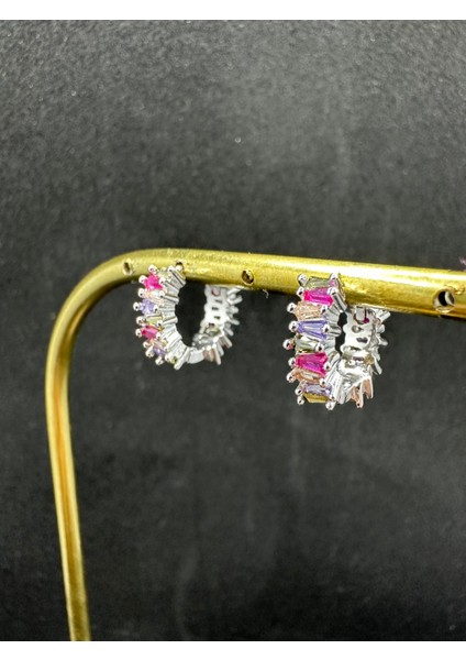 Renkli Taşlı Ithal Halka Gümüş Küpe fiyatları